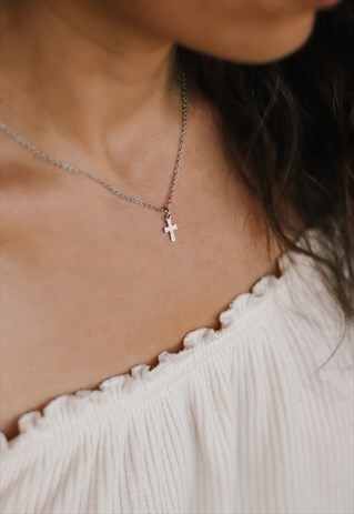 CROSS NECKLACE SILVER CHAIN GIFT FOR HER CHRISTIAN JEWELRY