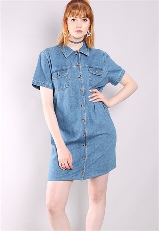 VINTAGE 90S DENIM BUTTON SHIRT DRESS