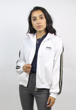 VINTAGE DIADORA WHITE ZIP-UP SPORTS JACKET