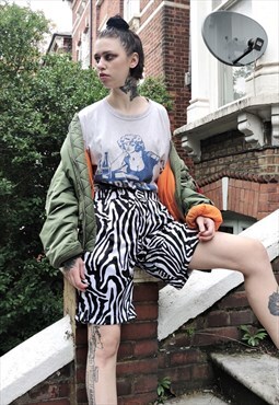 Zebra print shorts elastic waist Y2K stripe cropped overalls