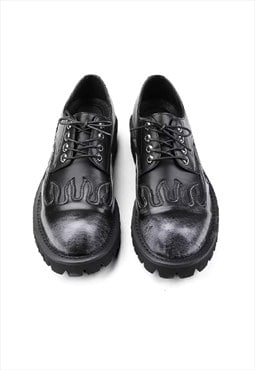 Flame patch boots fancy platform brogue shoes in black