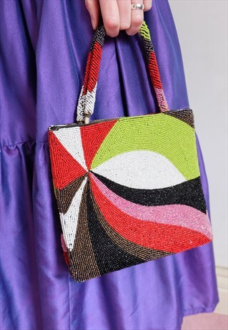 VINTAGE 80S MULTICOLOUR BEADED SMALL HANDBAG