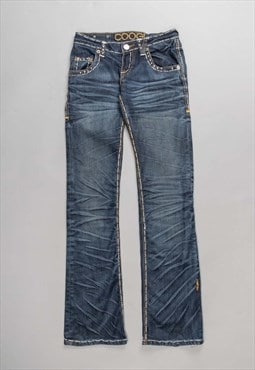 Coogi Y2K dark blue slight flared studded low waisted jeans