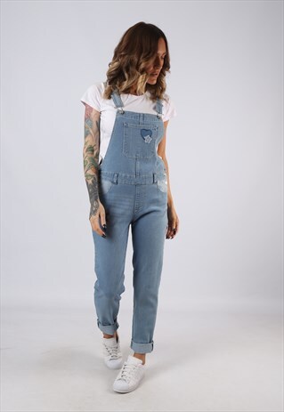 DENIM DUNGAREES TAPERED LEG SLIM SKINNY UK 10 (BJ3D)