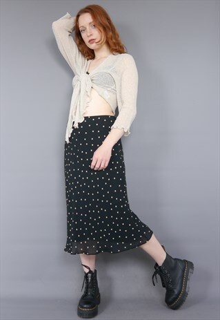 VINTAGE 90S POLKA DOT SLINKY VISCOSE STRETCH MIDI SKIRT