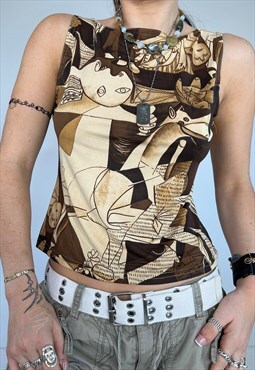 Vintage 90s Top Vest Graphic Print Abstract Picasso Y2k 00s