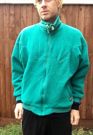 VINTAGE FLEECE JACKET PULLOVER GREEN SWEATER M MENS QUILTED