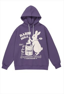Retro hoodie rabbit pullover grunge cartoon jumper in purple