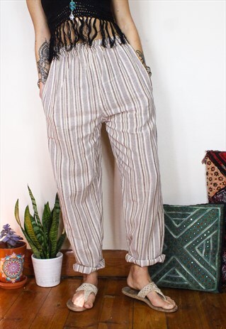 FAIRTRADE NATURAL STRIPED COTTON TROUSERS