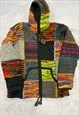 VINTAGE KNITTED JACKET ABSTRACT PATTERNED CHUNKY KNIT HOODIE