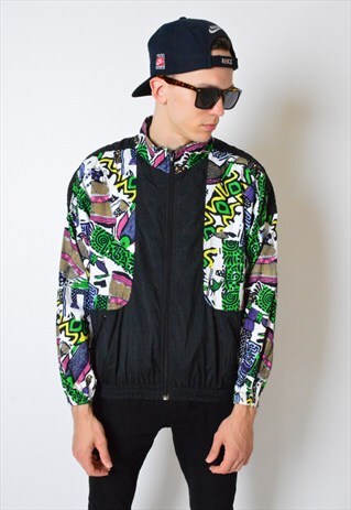 VINTAGE 90S COLOURFUL DROP SHOULDER SHELL BOMBER JACKET