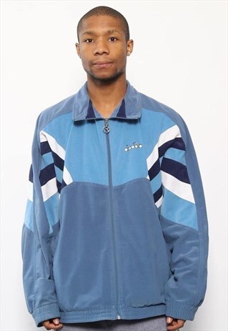 VINTAGE DIADORA LOGO VELOUR JACKET BLUE