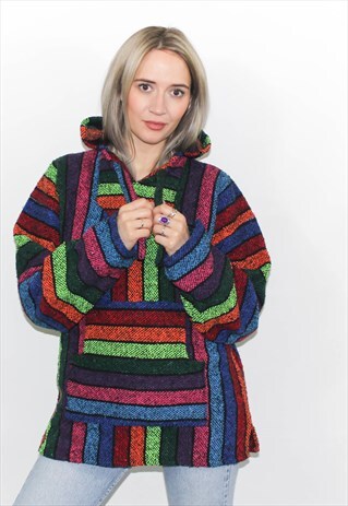 VINTAGE STRIPED FLEECY COLOURFUL BAJA HOODIE