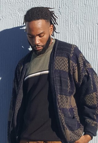 90S OVERSIZE SKATER GRUNGE LUXURY PLAID CARDIGAN XL