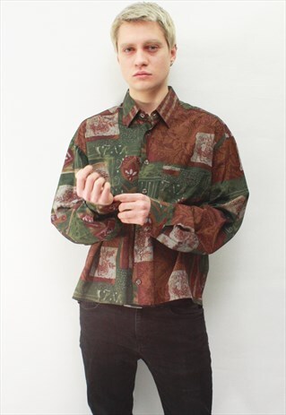 VINTAGE 80' AMAZING BEAUTIFUL UNIQUE GREEN SHIRT