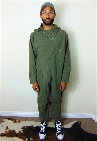 90S FRENCH SURPLUS ARMY GREEN JUMPSUIT LARGE