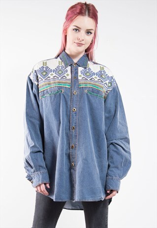 90'S PATTERNED YOKE BOYFRIEND SHIRT