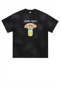 Mushroom print t-shirt psychedelic tee grunge punk top black