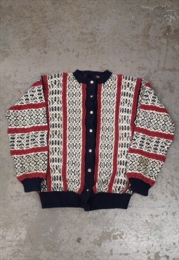 Vintage Abstract Knitted Cardigan Patterned Chunky Knit