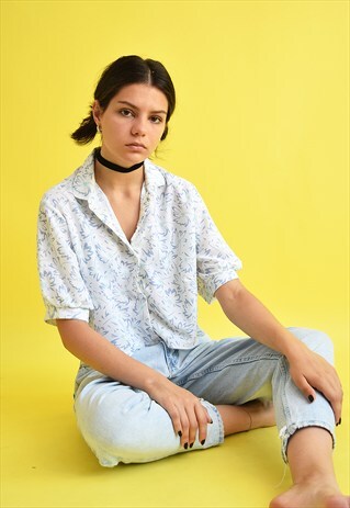 70'S MOD BOHO FESTIVAL FLORAL PRINT CROP TOP SHIRT