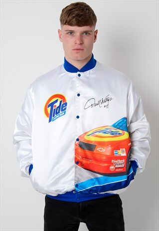 VINTAGE TIDE RACING GRAPHIC BOMBER JACKET IN WHITE LARGE