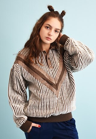 80'S RETRO JAZZY CHUNKY RIBBED KNIT JUMPER