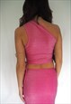 CHERRY PINK SPARKLE ONE SHOULDER TOP