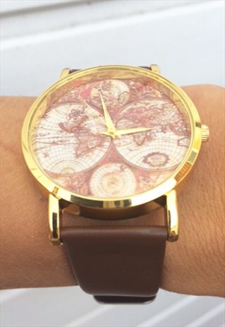 CUTE BROWN WORLD MAP VINTAGE INSPIRED WATCH