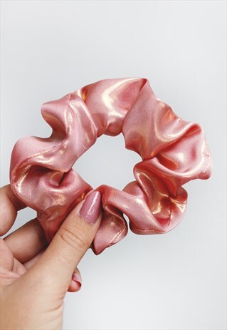 PINK METALLIC SATIN HAIR BAND SCRUNCHIE