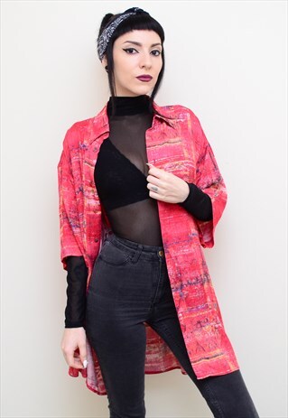 VINTAGE 90'S GRUNGE RED PATTERNED OVERSIZED SHIRT