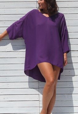 Vintage purple oversized v neck long tunic top.