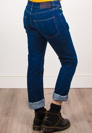 VINTAGE 90'S DARK BLUE DENIM STRAIGHT LEG JEANS