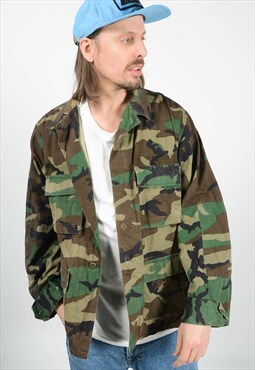 Vintage 90s Army Jacket in Camo Green