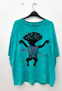 Vintage dream master cave art tie dye green T-shirt XXL