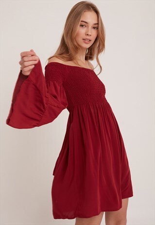 SHIRRED DRESS - RED