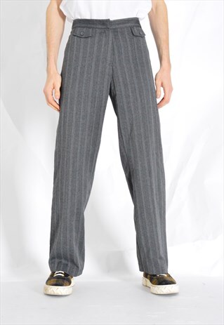 VINTAGE 90S UNISEX GREY STRIPED LOW WAIST PANTS