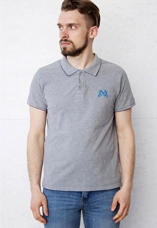 90S VINTAGE GREY ELLESSE SHORT SLEEVE POLO SHIRT TOP