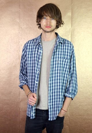 90S VINTAGE LEVI'S BLUE CHECKED LIGHTWEIGHT CORD SHIRT