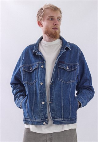 VINTAGE MENS TOMMY HILFIGER JEANS DENIM WASHED JACKET