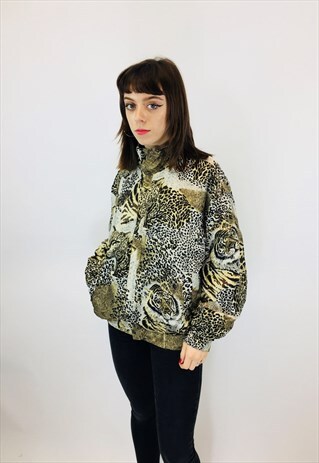 VINTAGE 80S SILK TIGER PRINT JACKET
