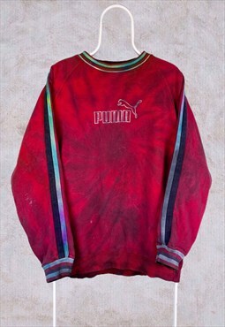 Vintage Puma Sweatshirt Reworked Tie Dye Red XL