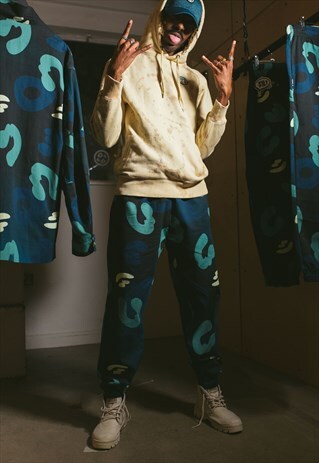 COTTON DRILL JOGGERS ALLOVER CAMOUFLAGE DEEP SEA BLUE