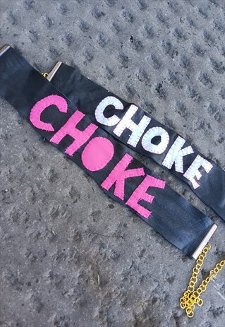 BLACK LEATHER 'CHOKE' CHOKER PUNK GRUNGE 