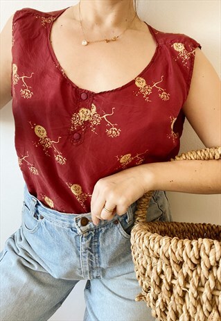 VINTAGE 90S EASTERN INSPIRED BOHO TUNIC TOP BLOUSE MAROON