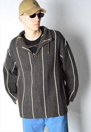 VINTAGE 90S BROWN STRIPED WOOL BLEND BAJA SHIRT