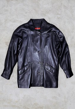 Vintage Black Leather Jacket Genuine Real Medium