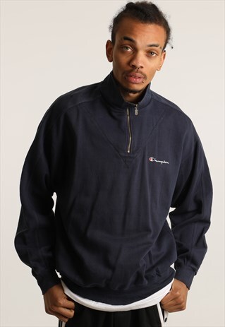 VINTAGE CHAMPION EMBROIDERED SPELL OUT 1/4 ZIP SWEATSHIRT