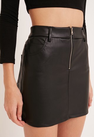 ZIP SKIRT - BLACK FAUX LEATHER