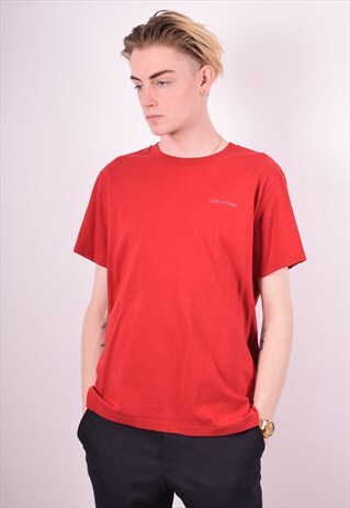 CALVIN KLEIN MENS VINTAGE T-SHIRT TOP MEDIUM RED 90S