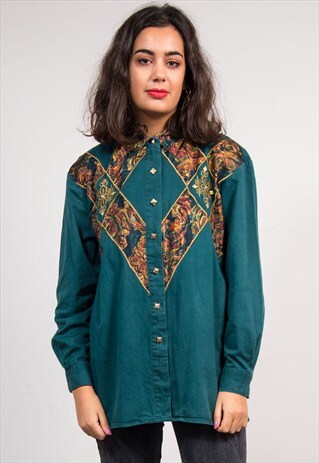 90'S VINTAGE DARK GREEN WESTERN STYLE SHIRT